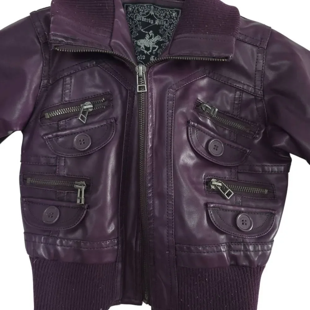 Beverly Hills Polo Club Girls Size 3T Purple Faux Leather Moto Full Zip Jacket